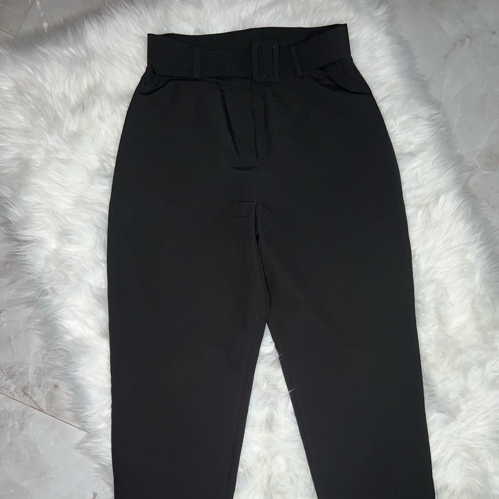 Black High Waist Belted Trouser
